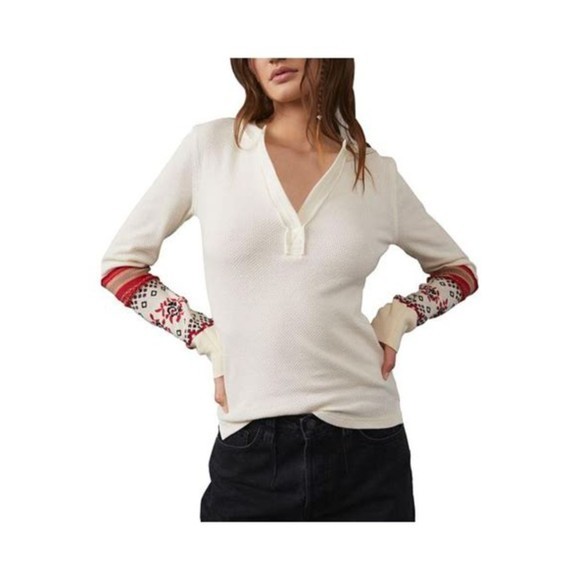 Free People NWT‎ Mikah layering Cuff Top in Cream Combo Size XS - Picture 3 of 10